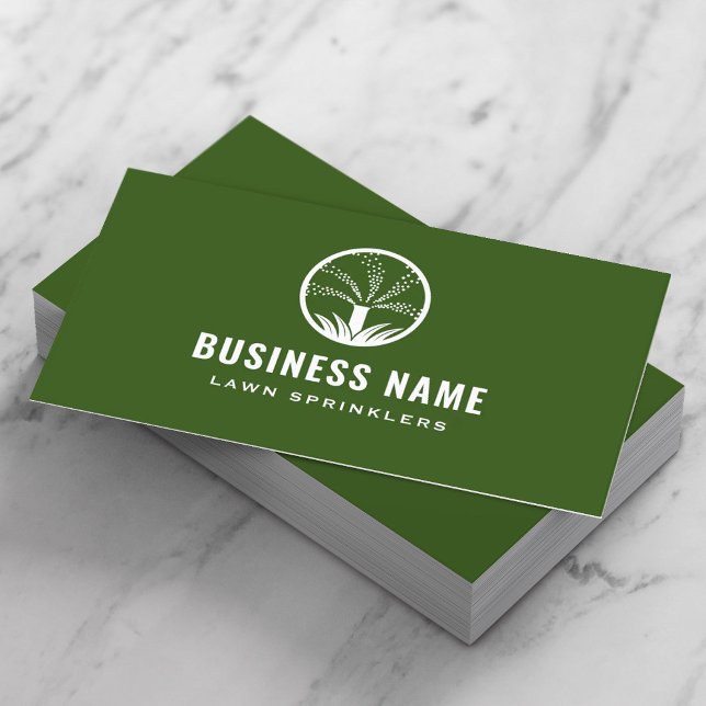 Lawn Sprinklers Irrigation Green Landscaping Business Card (Creator Uploaded)