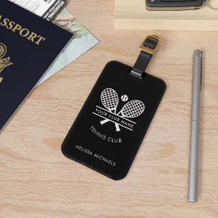 Lawn Tennis Club Name Racket Icons Black Custom Luggage Tag