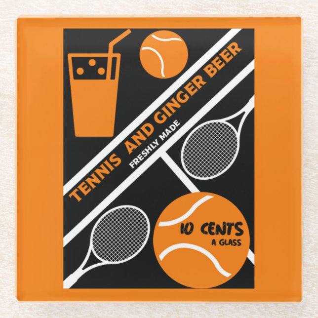 Lawn Tennis Player Graphic Art    Glass Coaster (Front)