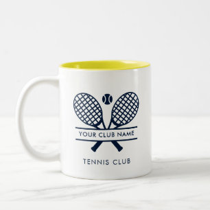 Lawn Tennis Team Club Name Navy Blue Motif Custom Two-Tone Coffee Mug