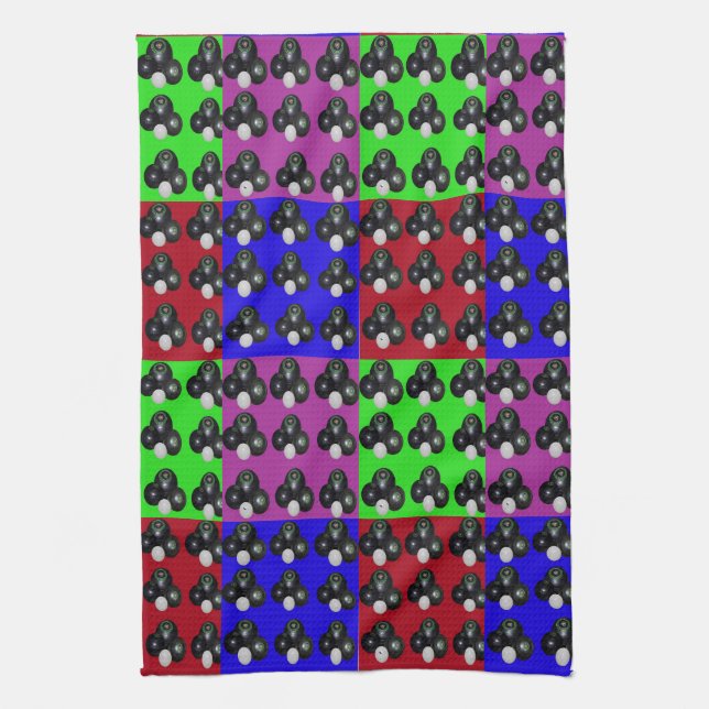 Lawnbowls Colourful Patchwork Pattern, Tea Towel (Vertical)