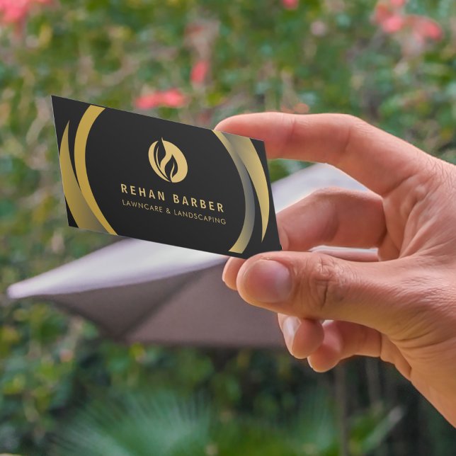 Lawncare & Landscaping Black & Gold Business Card (Creator Uploaded)