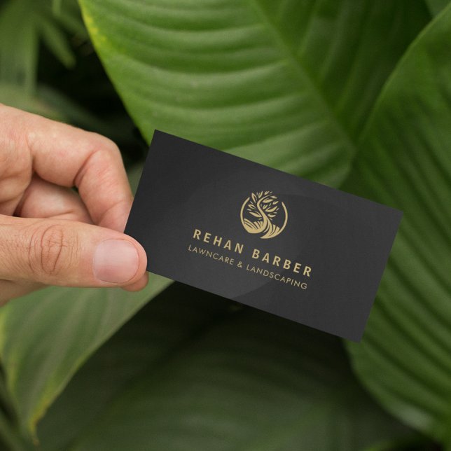 Lawncare & Landscaping Gold Tree Logo Business Card (Creator Uploaded)