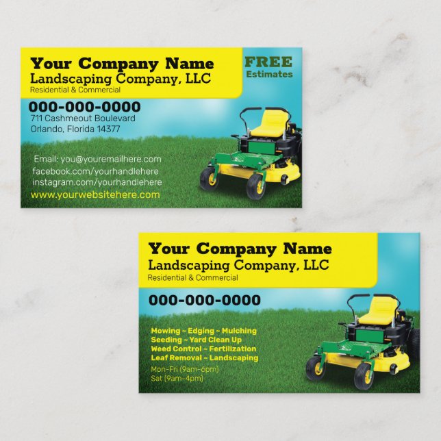Lawncare Landscaping Grass Cutting Business Card (Front/Back)