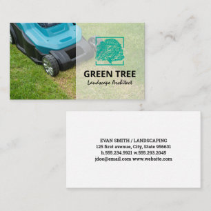 Lawnmower Cut Grass   Tree Logo Business Card
