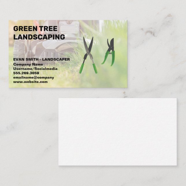 Lawnmower cutting grass | Gardener Shears Business Card (Front/Back)