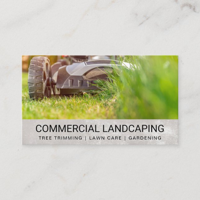 Lawnmower Cutting Grass | Landscape Gardening Business Card (Front)