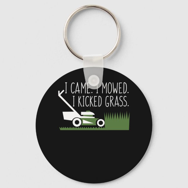 Lawnmower Gardener Came Mowed Kicked Grass Key Ring (Front)