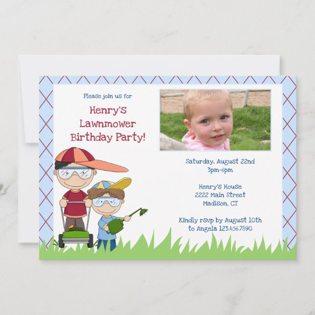 Lawnmower Landscaping Birthday Party Invitation (Front)