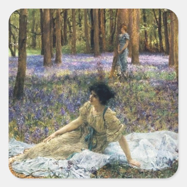 Lawrence Alma Tadema Bluebells Square Sticker (Front)