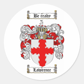 LAWRENCE FAMILY CREST -  LAWRENCE COAT OF ARMS CLASSIC ROUND STICKER