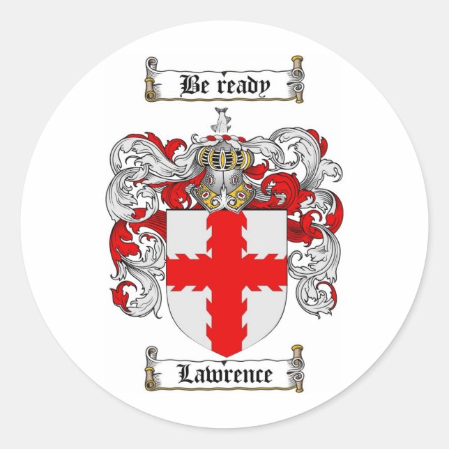 LAWRENCE FAMILY CREST -  LAWRENCE COAT OF ARMS CLASSIC ROUND STICKER (Front)