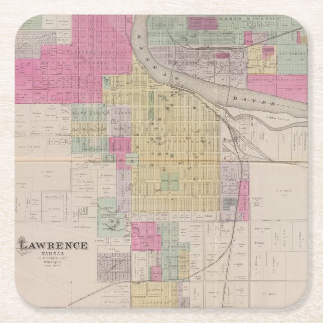 Lawrence, Kansas Square Paper Coaster (Front)
