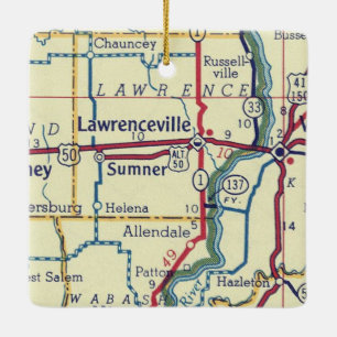 Lawrenceville IL Vintage Map Ceramic Ornament