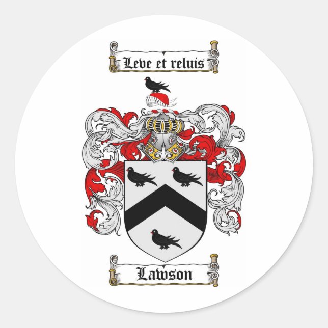 LAWSON FAMILY CREST -  LAWSON COAT OF ARMS CLASSIC ROUND STICKER (Front)