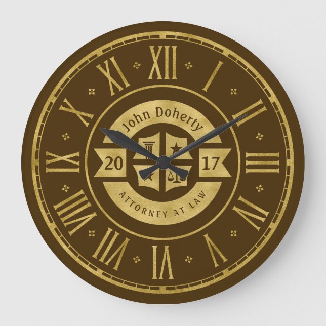 Lawyer 201X Attorney At Law | Elegant Gold Brown Large Clock (Front)