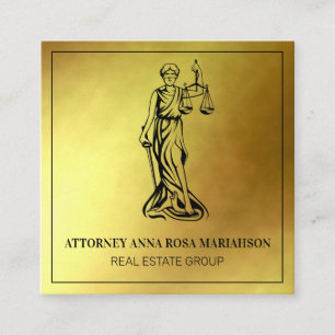 *~* Lawyer AP15 Attorney Justice Blind Gold Foil Square Business Card