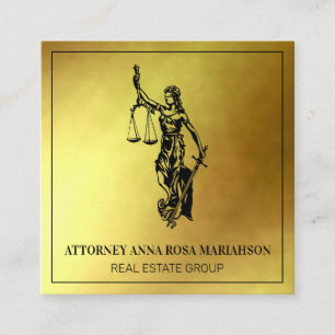 *~* Lawyer AP15 Attorney Justice Scales Gold Foil Square Business Card
