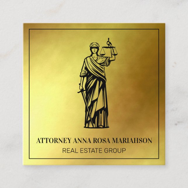 *~* Lawyer AP15 Attorney Justice Scales Gold Foil Square Business Card (Front)