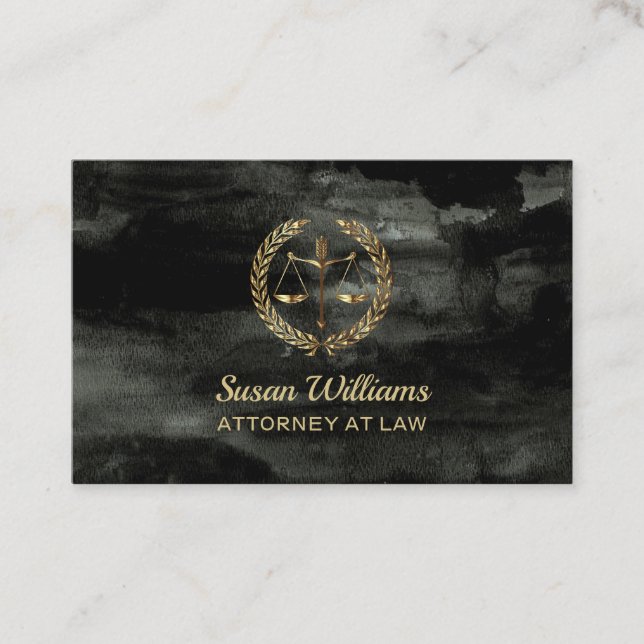 Lawyer attorney aquarel black and gold business card (Front)