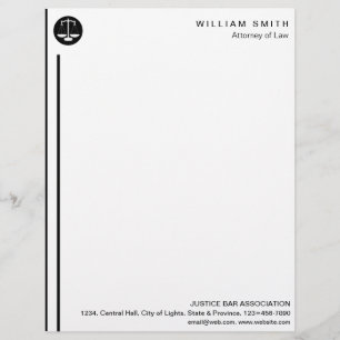Lawyer Attorney At Law Black Scale Justice Simple Custom Letterhead