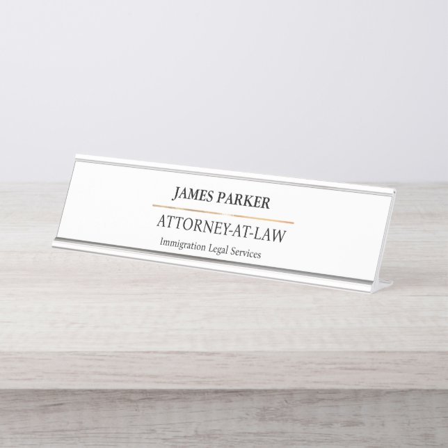 Lawyer Attorney At Law Classy White Desk Name Plate (Front)