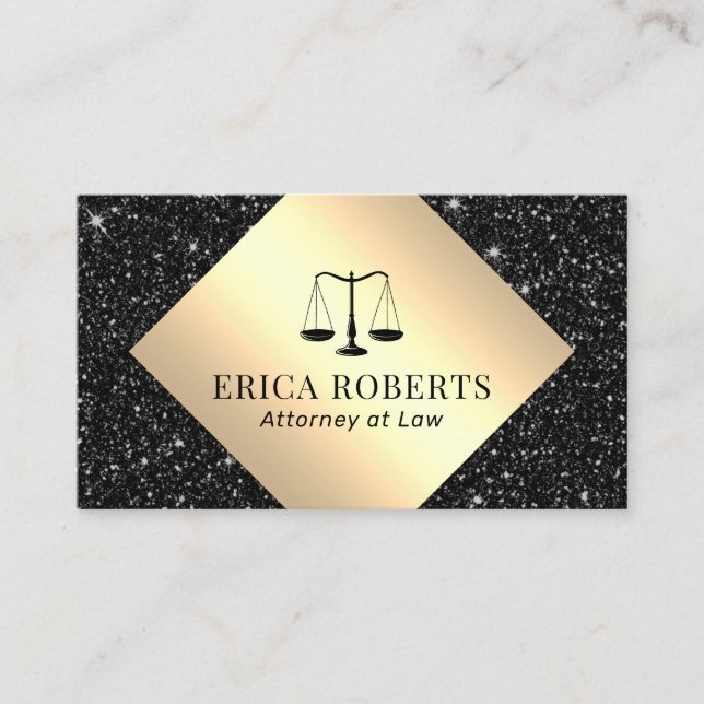 Lawyer Attorney at Law Gold Label Black Glitter Business Card (Front)