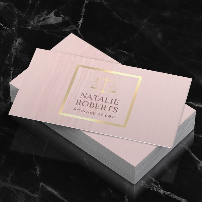 Lawyer Attorney at Law Gold Scale Blush Pink Business Card (Creator Uploaded)