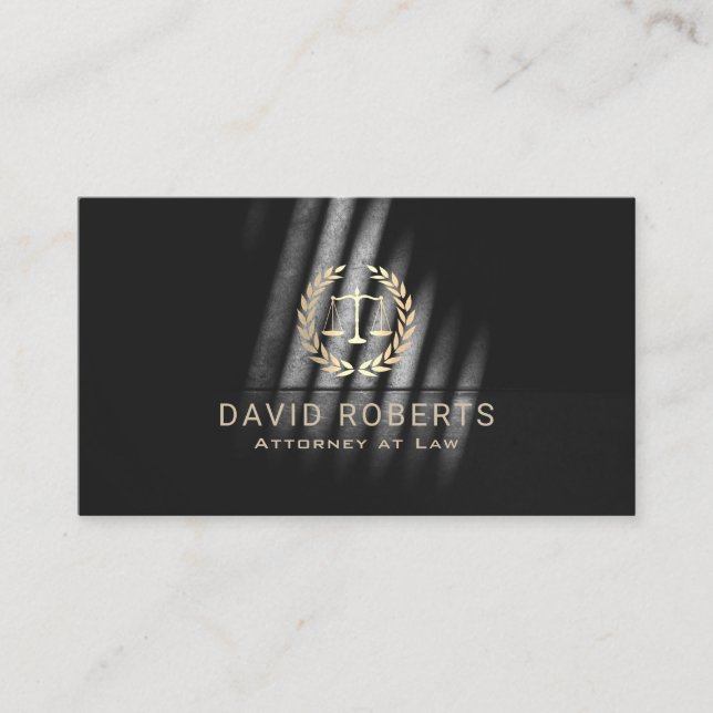 Lawyer Attorney at Law Gold Scale Logo Modern Business Card (Front)
