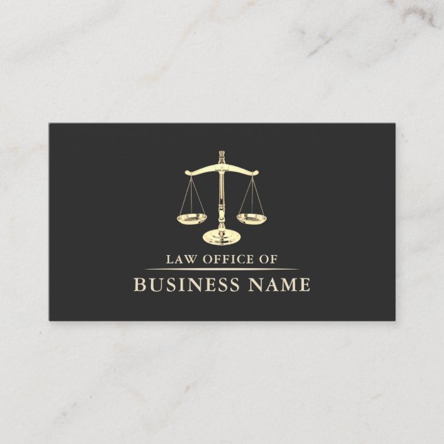 Lawyer Attorney at Law Gold Scale of Justice Business Card (Front)