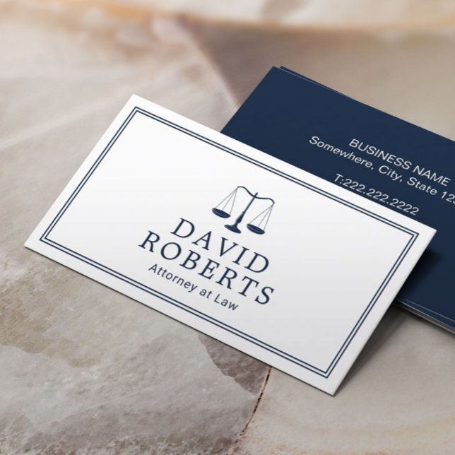 Lawyer Attorney at Law Minimalist Navy Blue Business Card (Creator Uploaded)