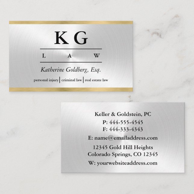 Lawyer Attorney at Law Silver & Gold Business Card (Front/Back)