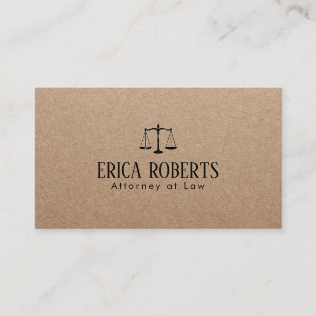 Lawyer Attorney Black Scale Logo Rustic Kraft Business Card (Front)