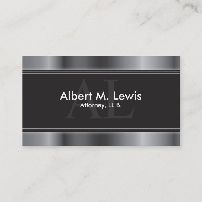 Lawyer Attorney Business Card - Silver Monogram (Front)