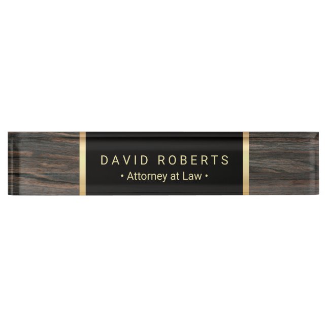 Lawyer Attorney Classic Black & Gold Wood Texture Nameplate (Front)