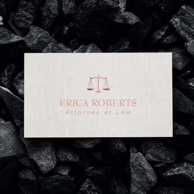 Lawyer Attorney Foil Rose Gold Classy Linen Business Card (Creator Uploaded)
