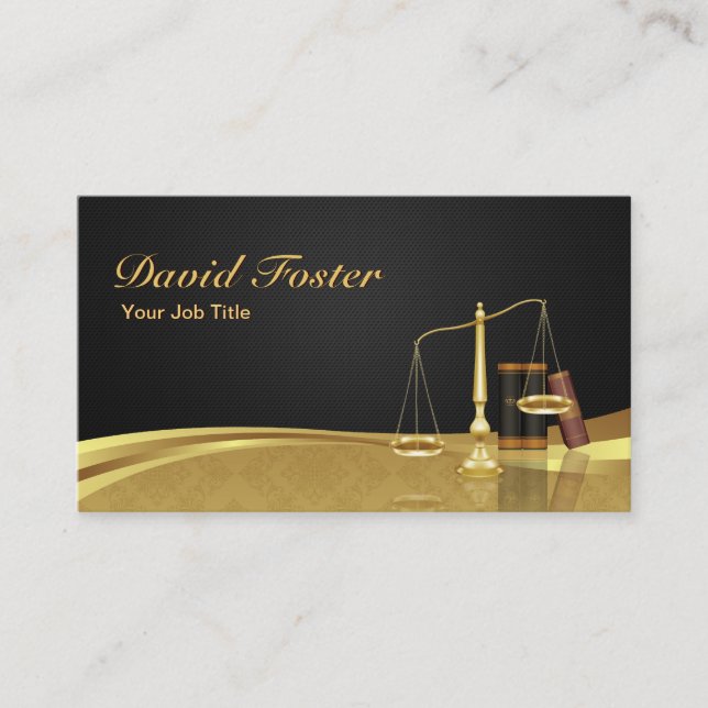 Lawyer Attorney Justice Elegant Black Gold Damask Business Card (Front)