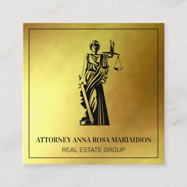 *~* Lawyer Attorney Justice Scales Gold Foil AP15 Square Business Card (Front)
