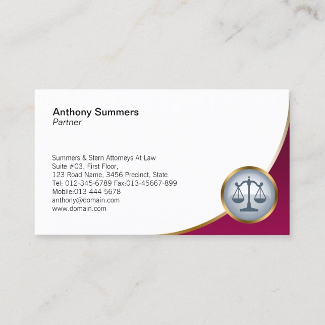 Lawyer Attorney Legal Law  Business Card (Front)