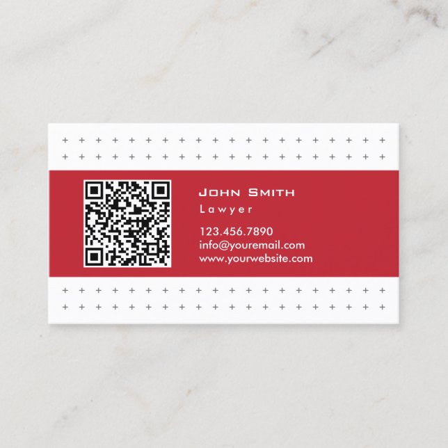Lawyer Attorney Professional QR Code Red Label Business Card (Front)