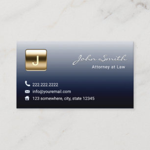 Lawyer Attorney Royal Blue Gold Monogram Stamp Business Card