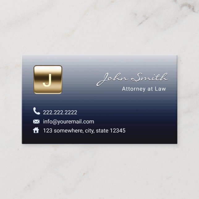 Lawyer Attorney Royal Blue Gold Monogram Stamp Business Card (Front)