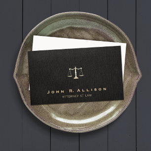 Lawyer Black Linen Look Scales of Justice Business Card