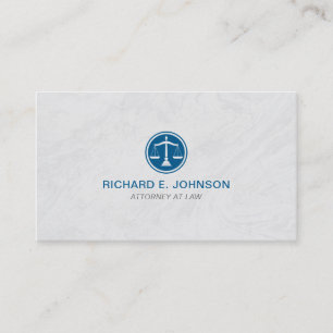 Lawyer Blue Scales of Justice Marble Background Business Card