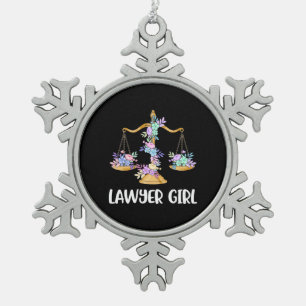 Lawyer Girl Snowflake Pewter Christmas Ornament