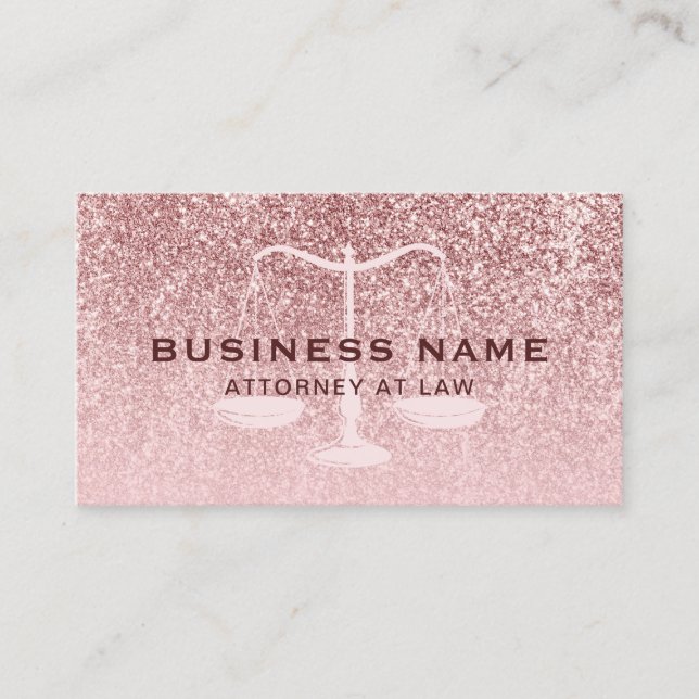 Lawyer Glam Rose Gold Glitter Attorney at Law Business Card (Front)