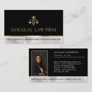 Lawyer Gold Justice Scale Attorney Modern Marble  Business Card