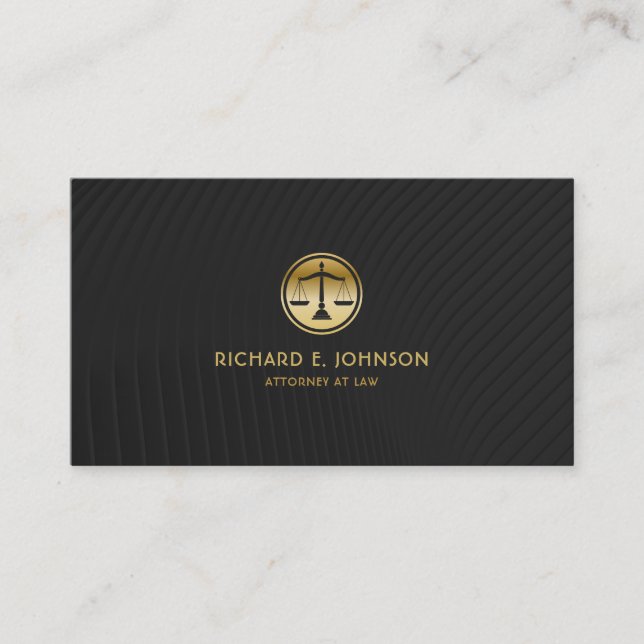 Lawyer Gold Look Justice Scales Icon Elegant Black Business Card (Front)