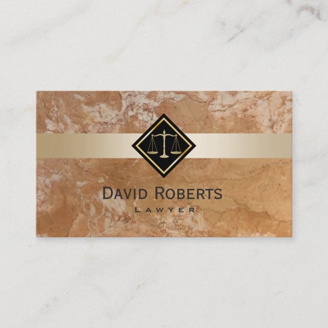 Lawyer Gold Scale Attorney at Law Modern Marble Business Card (Front)