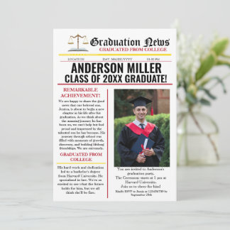 Lawyer Graduation Newspaper College Unique  Invitation